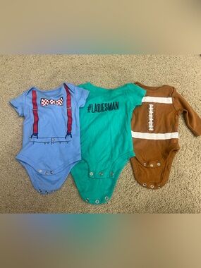 3-Pack Baby Onesies - Blue Bow Tie, Teal #ladiesman, Brown Football